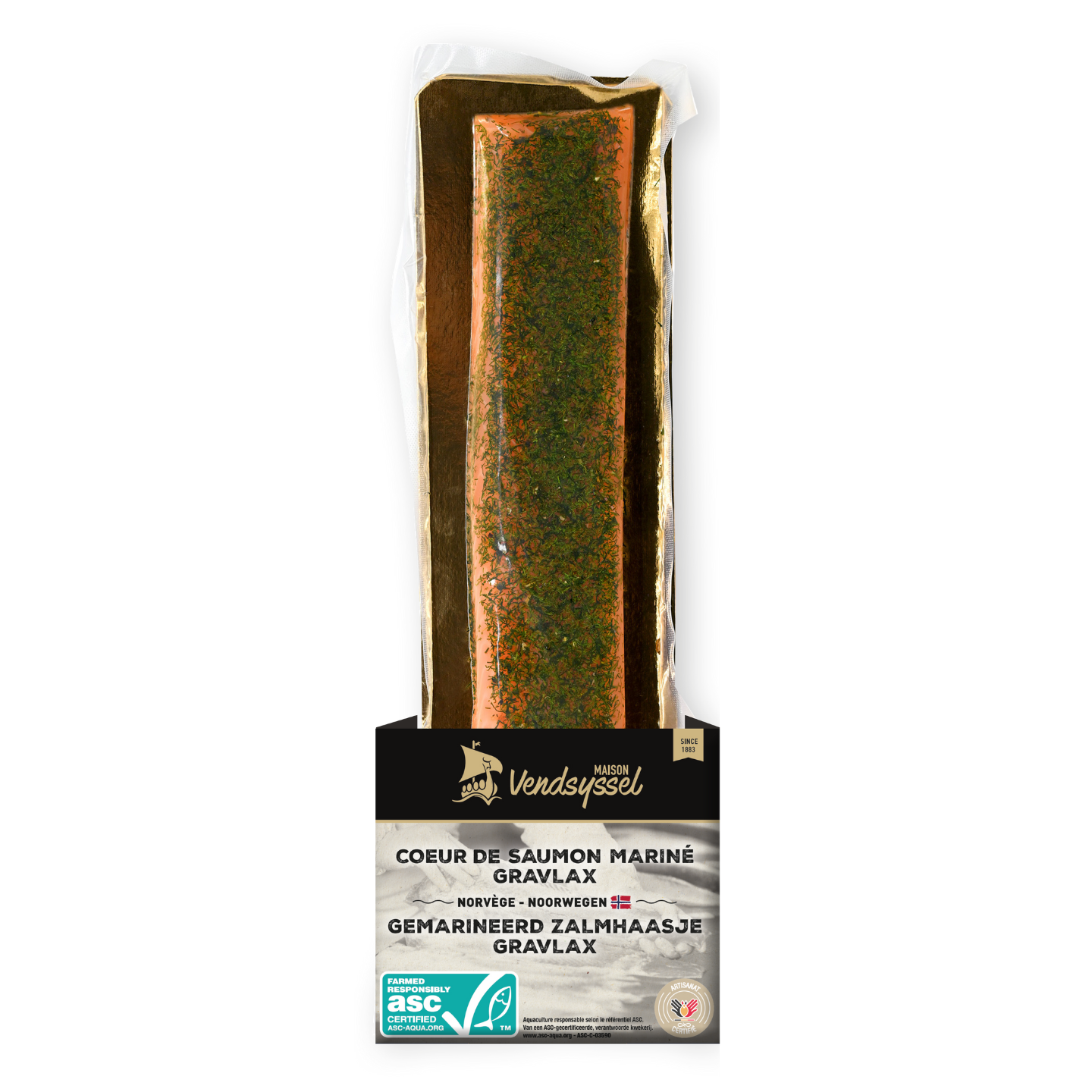 Cœur de saumon fumé 120g parfumé au Gravadlax (mélange d'épices de Norvège) Maison Vendsyssel by DFM Saveurs.